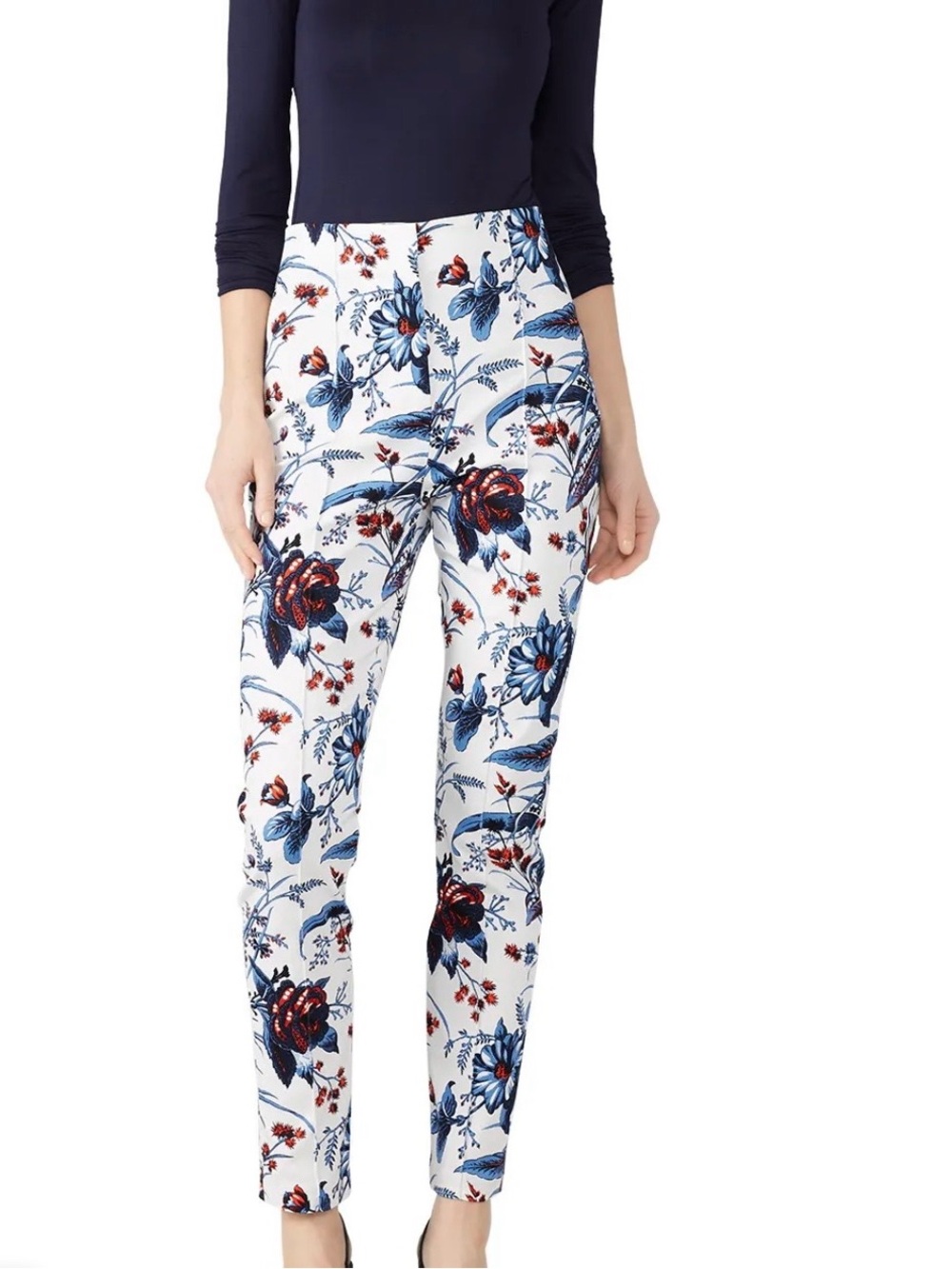 Diane Von Furstenberg blue White Skinny Floral Print Cigarette Pants Sz 6